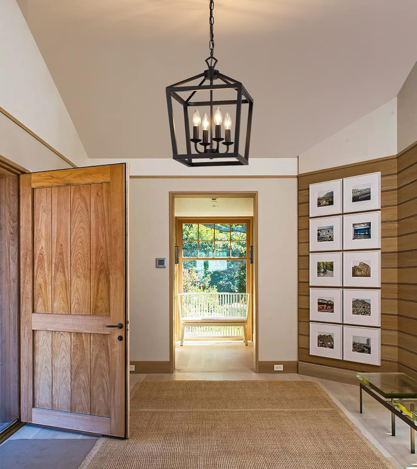 Rustic Black Lantern Chandelier 4 Light Fixture For Kitchen