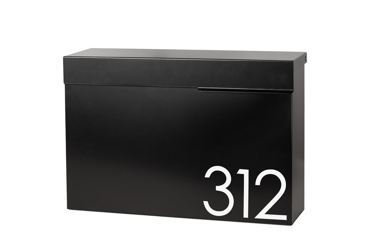 Modern Locking Mailbox: Black Powder Coated Aluminum, Wall Mount