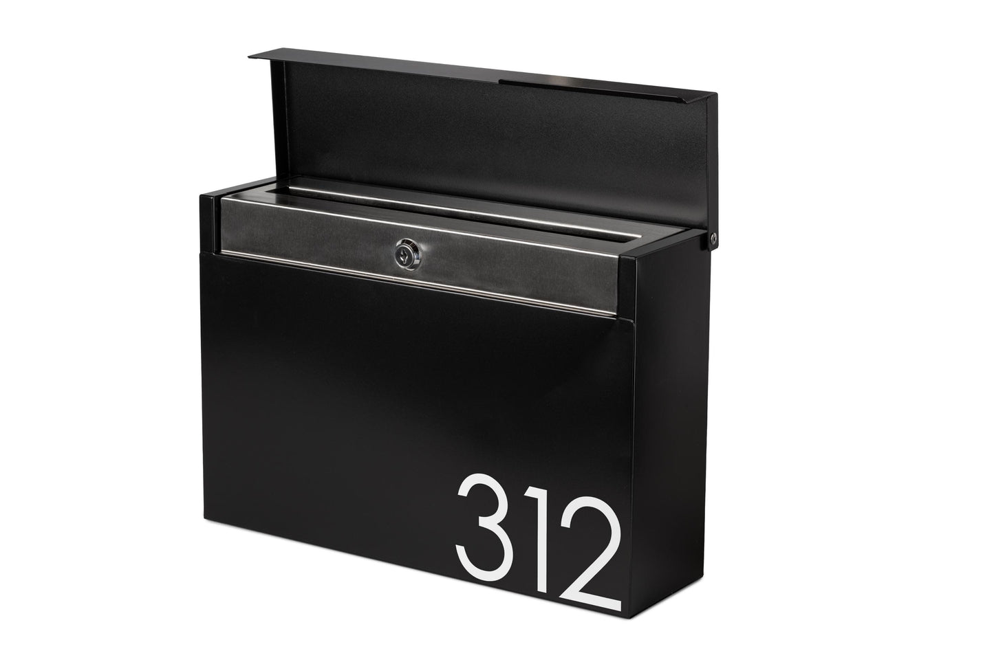 Modern Locking Mailbox: Black Aluminum Wall Mount with Numbers