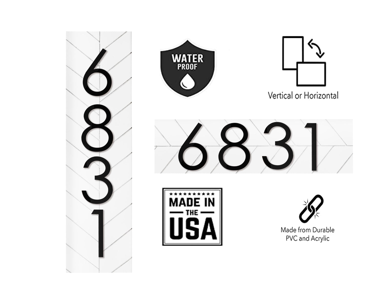 Modern Vertical Address Sign: Reflective House Numbers Plaque