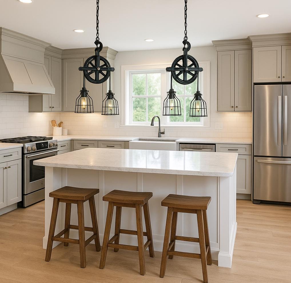 UL LISTED Farmhouse Pulley Light Fixture for Kitchen | Industrial Modern Hanging Lamp