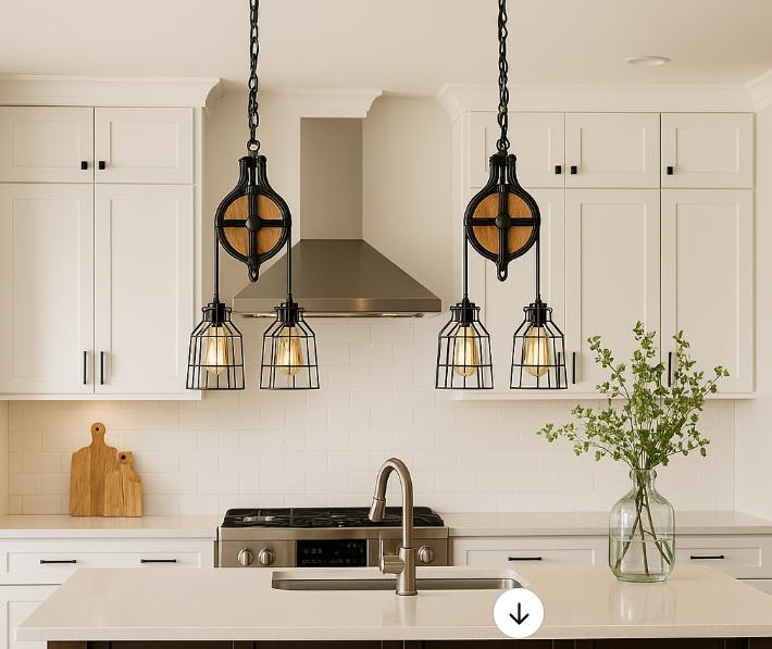 UL LISTED Farmhouse Pulley Light Fixture for Kitchen | Industrial Modern Hanging Lamp