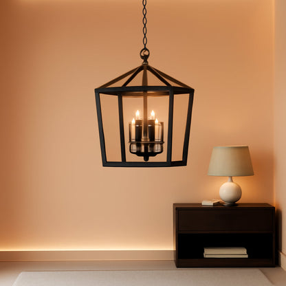 Rustic Black Lantern Chandelier 4 Light Fixture For Kitchen