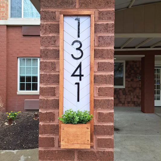 Address Sign Planter: Modern House Number Plaque with Succulent Planter