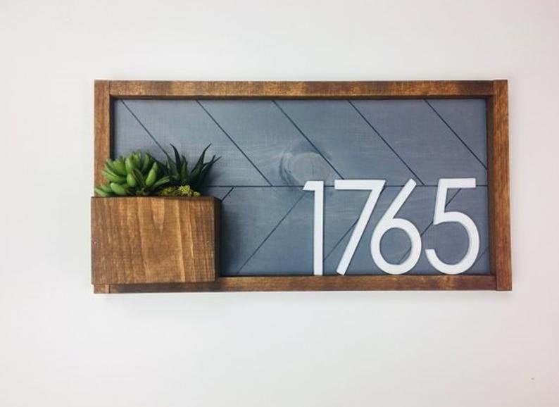 Weston Address Sign with Planter, Modern Address Plaque for Home, Personalized House Number Sign, Address Numbers for Outside, Housewarming