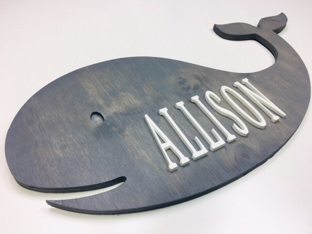 XL WHALE Ocean Nursery Decor - Personalized Baby Girl Gift with Whale Baby Sign and Name Sign - Whale Baby Sign - Personalized nursery wall