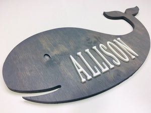 XL WHALE Ocean Nursery Decor - Personalized Baby Girl Gift with Whale Baby Sign and Name Sign - Whale Baby Sign - Personalized nursery wall