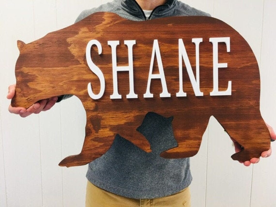 XL BEAR Adorable Baby Boy Gift: Personalized Woodland Name Sign with Bear Accent for Nursery Decor, Woodland Nursery Name Sign, Bear Nursery