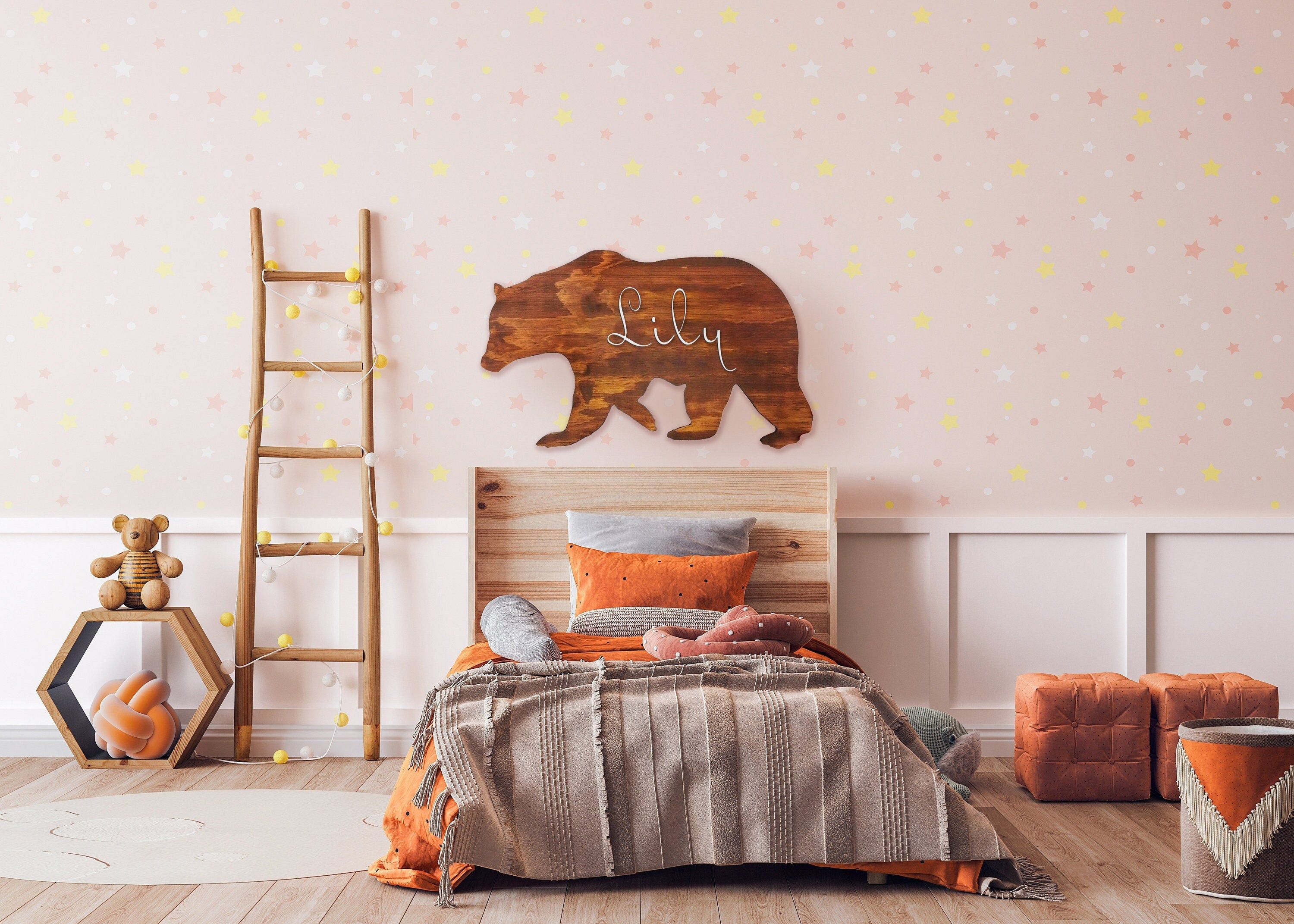 XL BEAR Adorable Baby Boy Gift: Personalized Woodland Name Sign with Bear Accent for Nursery Decor, Woodland Nursery Name Sign, Bear Nursery