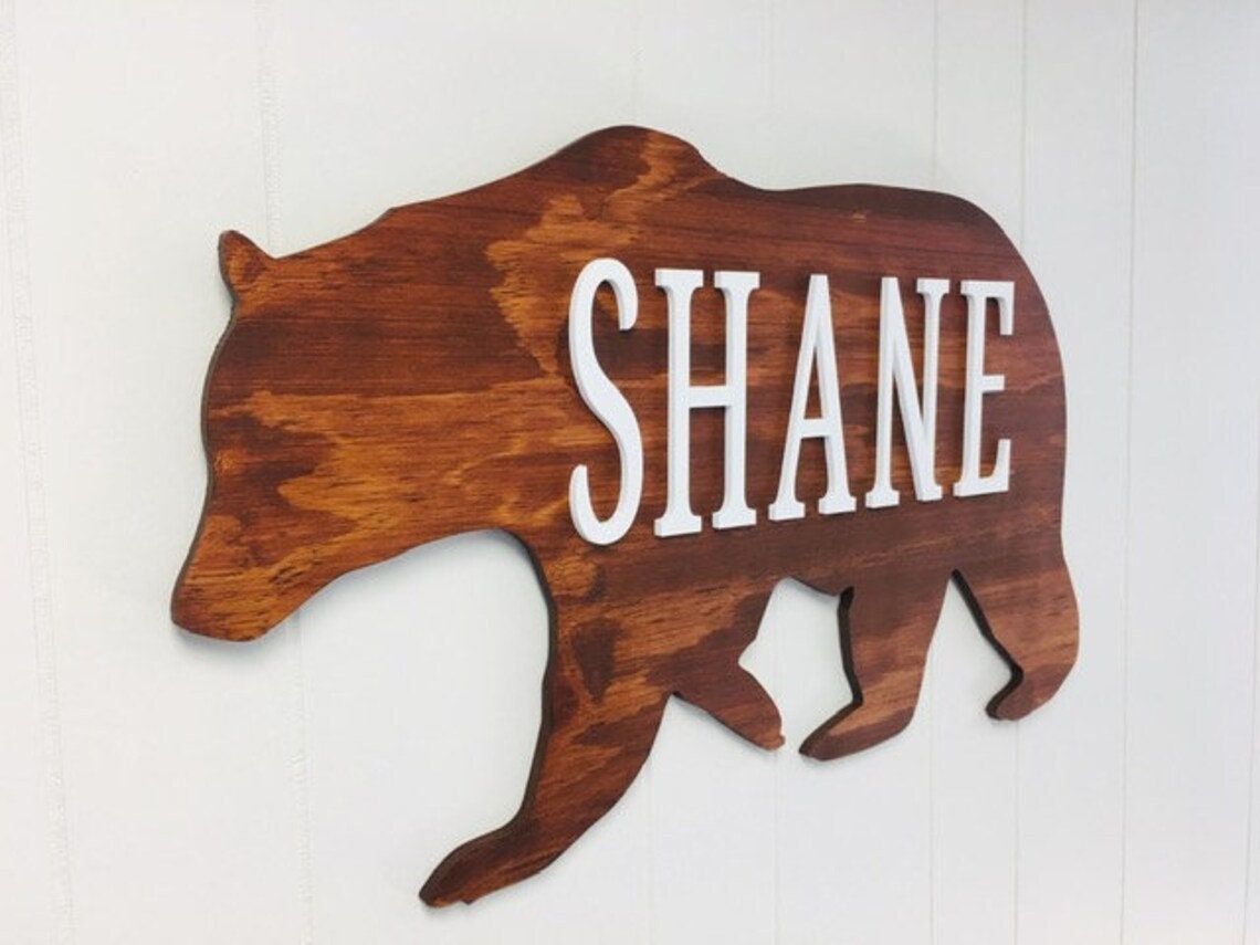 XL BEAR Adorable Baby Boy Gift: Personalized Woodland Name Sign with Bear Accent for Nursery Decor, Woodland Nursery Name Sign, Bear Nursery