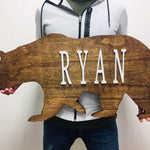 Xl BEAR Adorable Woodland Nursery Name Sign with Bear Design, Ideal Baby Boy Gift Rustic Decor Accent, Customizable Bear Nursery Name Sign