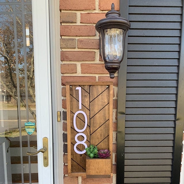 Cresswell Housewarming Present - Modern Plaque with Custom House Numbers for a Personalized Porch Sign - Rustic Hanging Address Sign