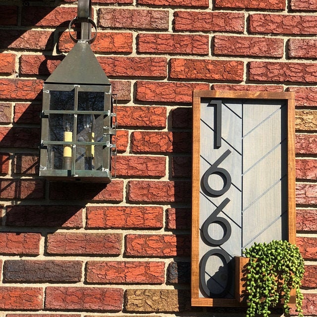Cresswell Housewarming Present - Modern Plaque with Custom House Numbers for a Personalized Porch Sign - Rustic Hanging Address Sign