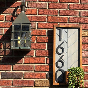 Cresswell Housewarming Present - Modern Plaque with Custom House Numbers for a Personalized Porch Sign - Rustic Hanging Address Sign