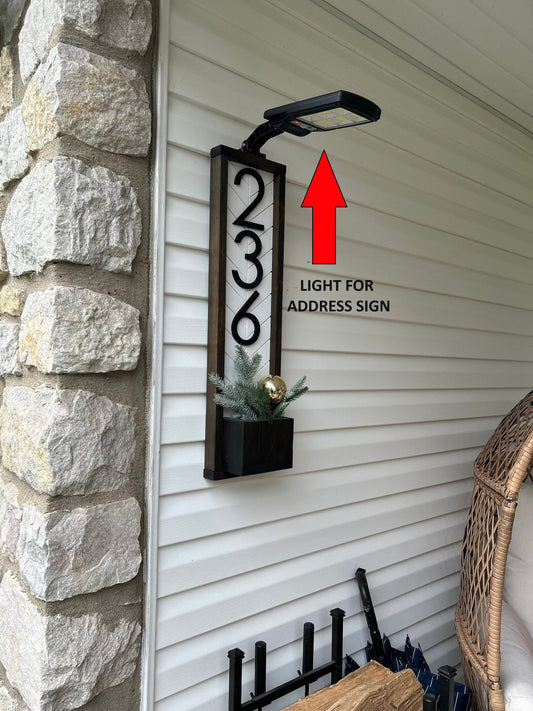 Vertical Address Sign Planter: Solar LED Lighted House Number Plaque
