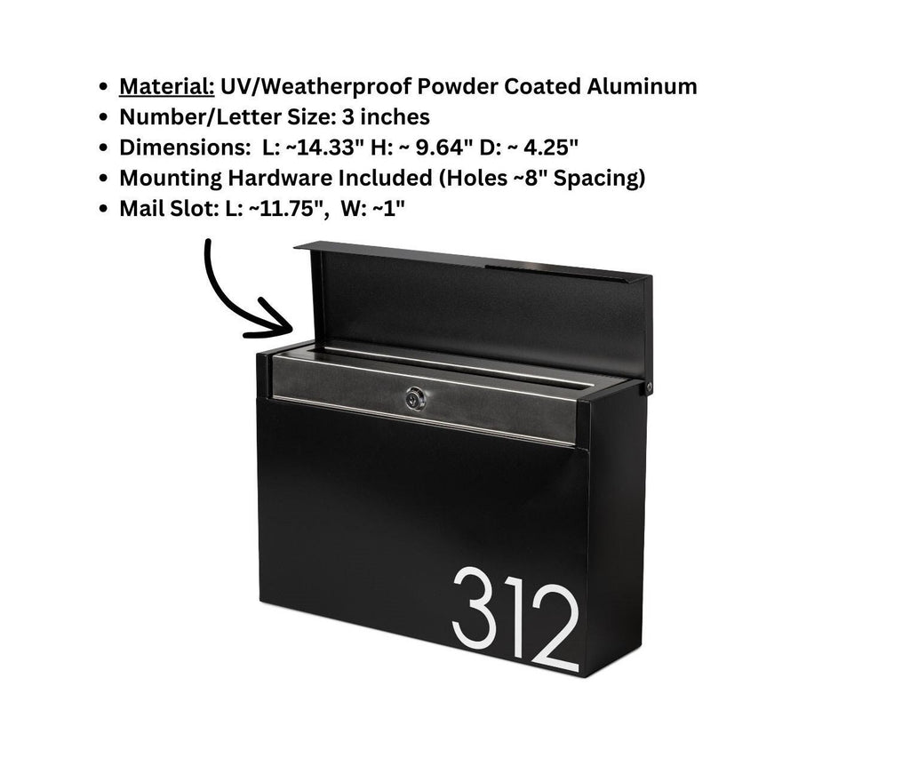 Custom Black Steel Mailbox with Locking Feature | Modern Wall Mount Design | Mailbox Numbers Customized