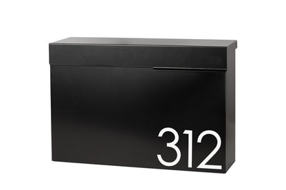 Modern Locking Mailbox: Black Powder Coated Aluminum, Wall Mount