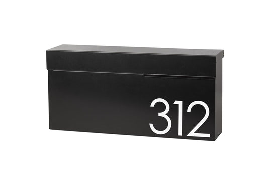 Modern Locking Mailbox: Black Aluminum Wall Mount with Numbers