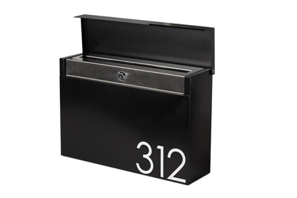 Modern Locking Mailbox: Black Aluminum Wall Mount with Numbers