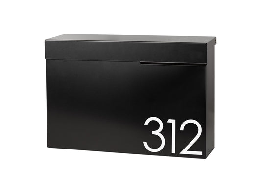 Modern Locking Mailbox: Black Aluminum Wall Mount with Numbers