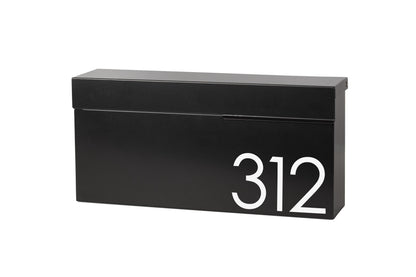 Modern Locking Mailbox: Black Powder Coated Aluminum, Wall Mount