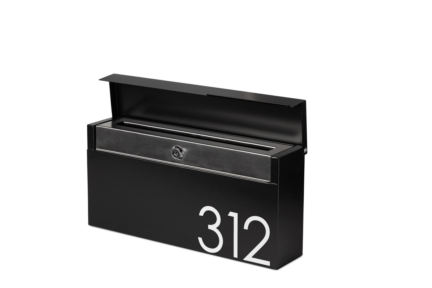 Modern Locking Mailbox: Black Aluminum Wall Mount with Numbers