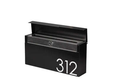 Modern Locking Mailbox: Black Aluminum Wall Mount with Numbers