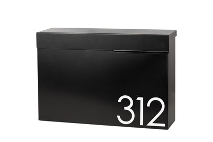 Modern Locking Mailbox: Black Aluminum Wall Mount with Numbers