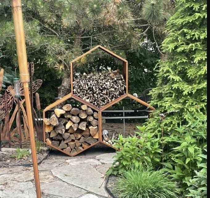 Modern Hex Firewood Holder – Stylish Outdoor Wood Storage - Sycamore