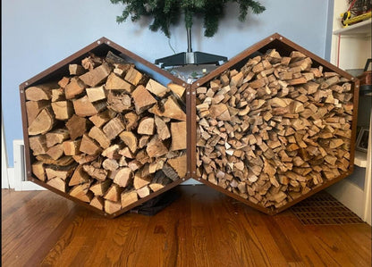 Modern Hex Firewood Holder – Stylish Outdoor Wood Storage - Sycamore