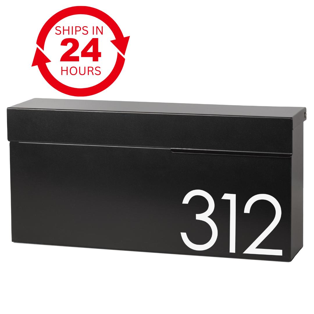 Modern Locking Mailbox: Black Aluminum Wall Mount with Numbers