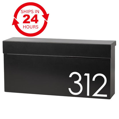 Modern Locking Mailbox: Black Aluminum Wall Mount with Numbers