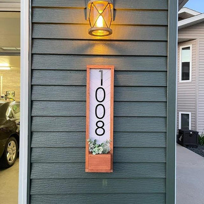 Address Sign Planter: Modern House Number Plaque with Succulent Planter