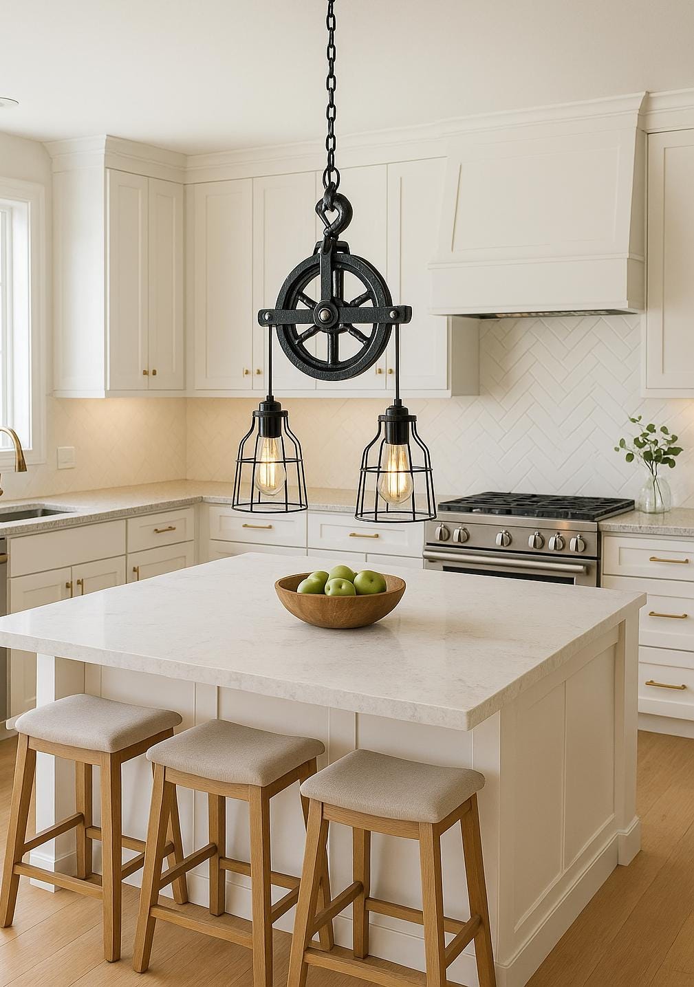 UL LISTED Farmhouse Pulley Light Fixture for Kitchen | Industrial Modern Hanging Lamp